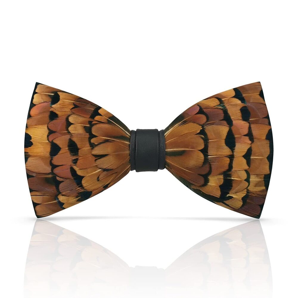 6762 Feather Brown Bow Ties Original Luxury Elegant Tuxedo Bow Tie Pre-Tied